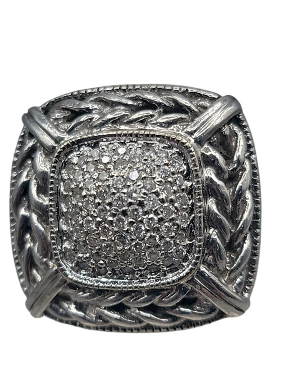 Gail Scott Sterling Silver & 18k Diamond Basket Weave Ring Ladies 6.75 15.66g - Picture 8 of 16